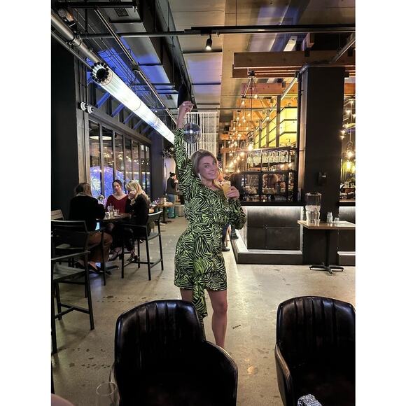 RONNY KOBO Women's Neon Green Zebra Animal Print Side Ruffle Dress Size 10 - Picture 15 of 16